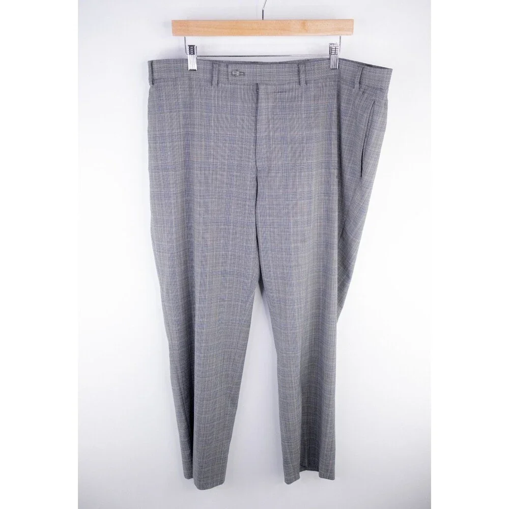 Calvin Klein 2-Pcs Plaid Gray Wool Suit Jacket Blazer 46R Pants 42X28 2-Button
